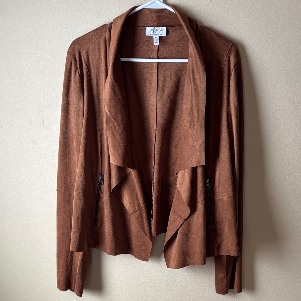 Faux Suede Sofia Vergara Women's Drapey Moto Jacket